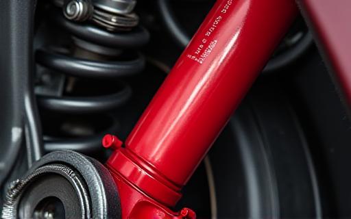 Primer plano de un amortiguador deportivo rojo